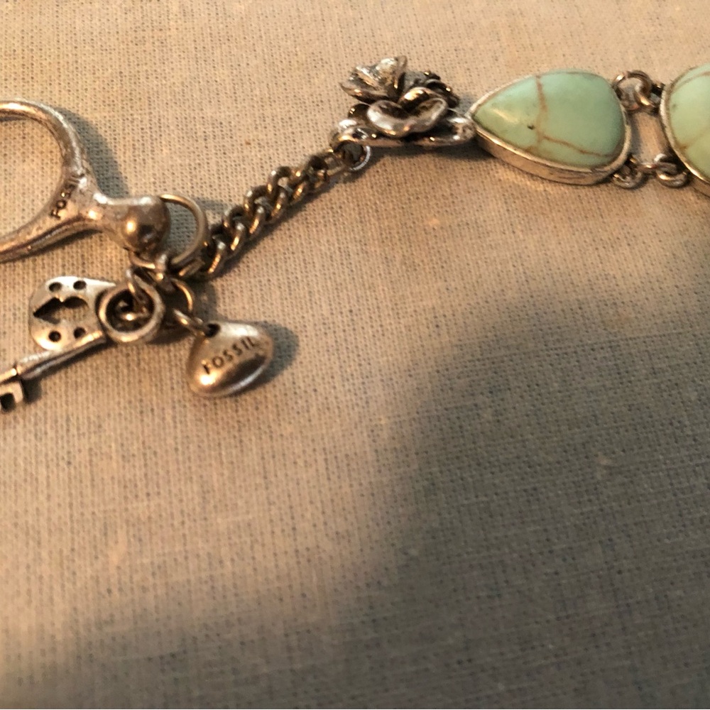 Fossil Silver Bracelet with Mint Green Accents